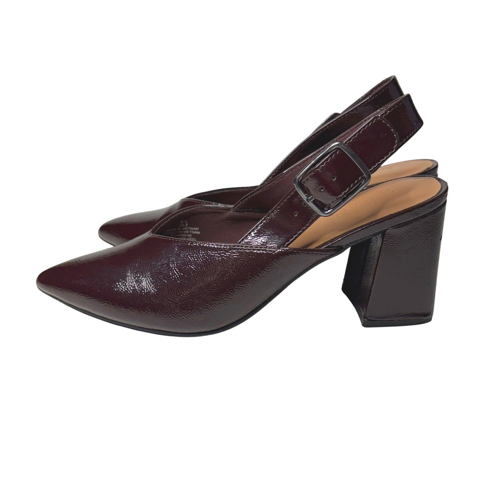 Old Navy Slingback Heel Women 8.5 Dark Brown Faux Patent Leather Block Heel